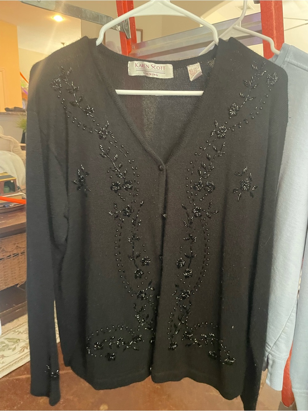 Karen Scott Black Beaded Cardigan